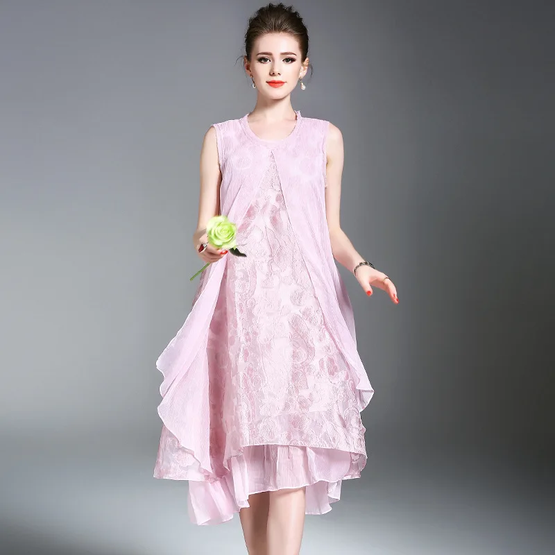 Летнее платье Для женщин без рукавов жаккард сплошной Цвет круглым вырезом шить