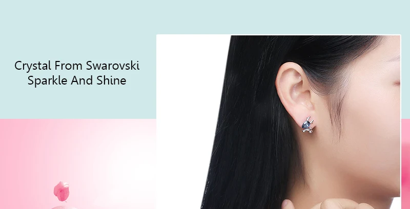Изысканные милые стильные серьги с животными, голубой кристалл от Swarovski для женщин, серебро 925 пробы, оленьи рога, юбилейные вечерние ювелирные изделия