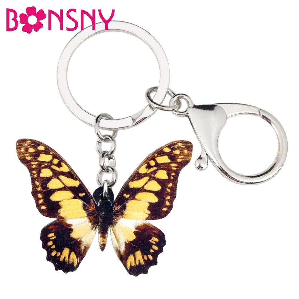 Bonsny акриловая Мода Papilio Machaon бабочка брелок для ключей кольцо животное насекомое