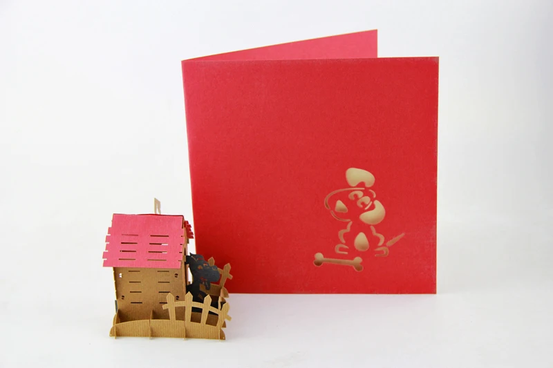 Собака дом День рождения карты/3D всплывающие Поздравительные открытки/подарок