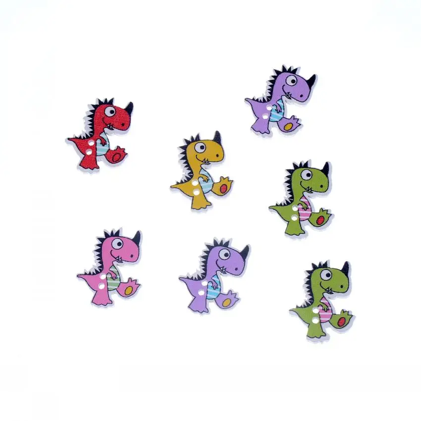 Пуговицы для шитья, скрапбукинга, с 2 отверстиями, динозаврами, животными, деревянными красками, 27x21 мм, F0904, 50/случайный, смешанный, милый