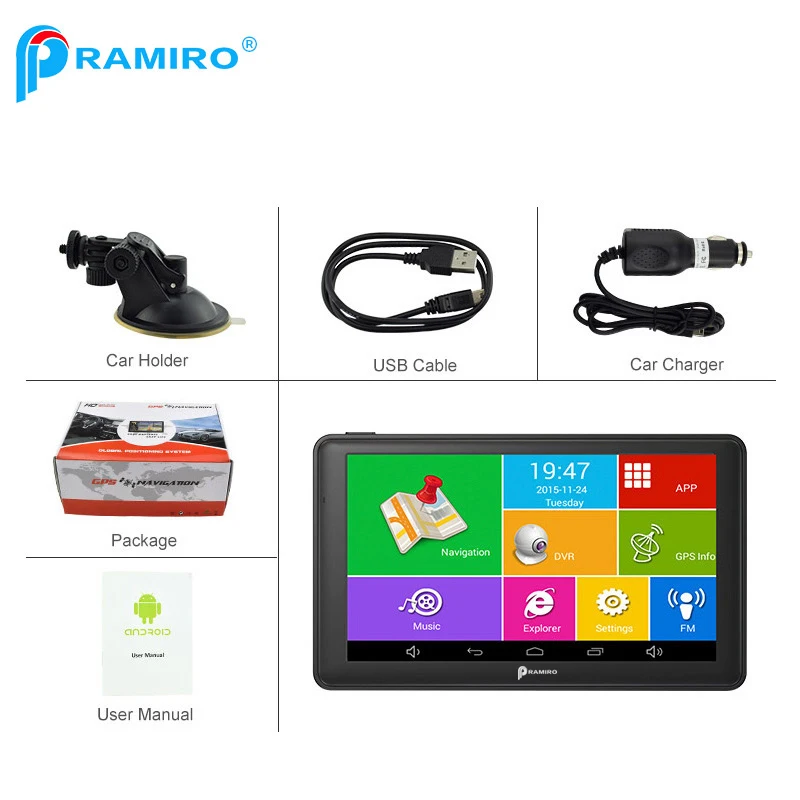 Pramiro 7 дюймов Android автомобильный видеорегистратор 512 М 8 г навигатор FHD 1080 P тире