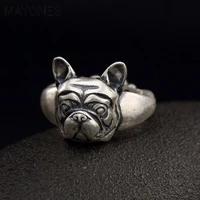 hot sale 100 990 sterling silver loyal partners french bulldog dog animal female ring for women fashion jewelry