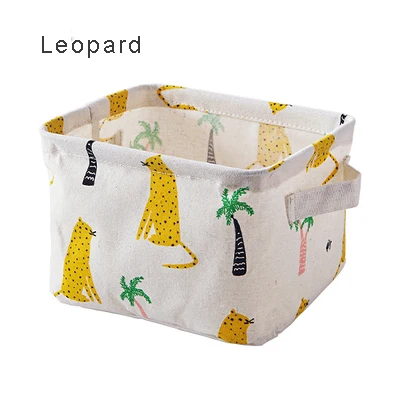 leopard Storage Basket DIY Office Desktop Organize Folding Linen Toy Storage Box Pastoral Floral Animal Jewelry Makeup Organizer Baskets - Цвет: leopard