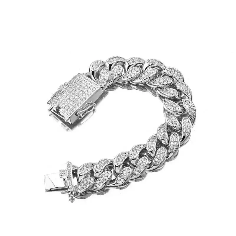 18 мм широкий хип-хоп Bling Iced Out Full AAA CZ камень проложили кубинские браслеты-цепочки для мужчин, серебряные ювелирные изделия