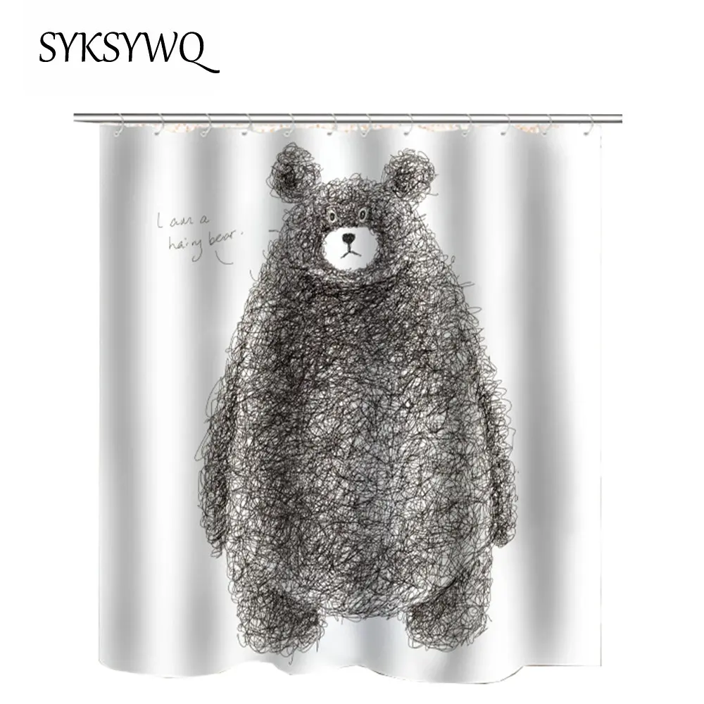 

Bear Shower Curtain Animal Waterproof Children's Bathroom Curtain