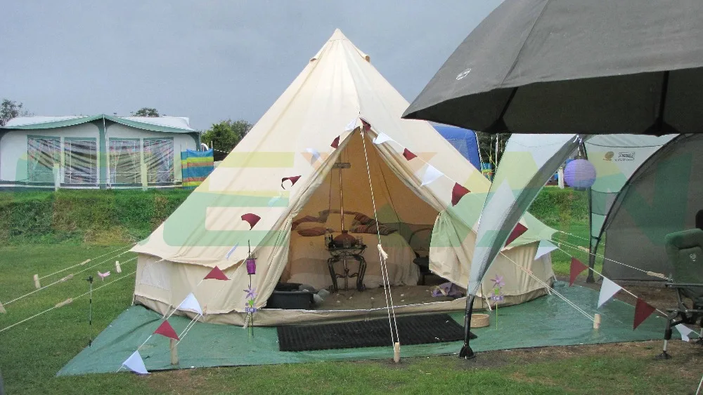 Бесплатная доставка! Водонепроницаемый 4 м колокол палатка хлопковая юрта холст