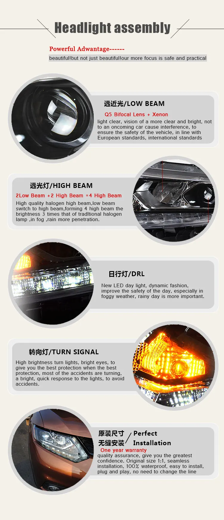 2 шт. автомобиля Стиль светодиодный фары для Nissan X-Trail для X-Trail фара светодиодный DRL объектив двойной луч H7 Ксеноновые bi Xenon объектива