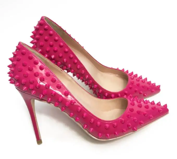 Европейские дизайнерские красные женские туфли на высоком каблуке с заклепками