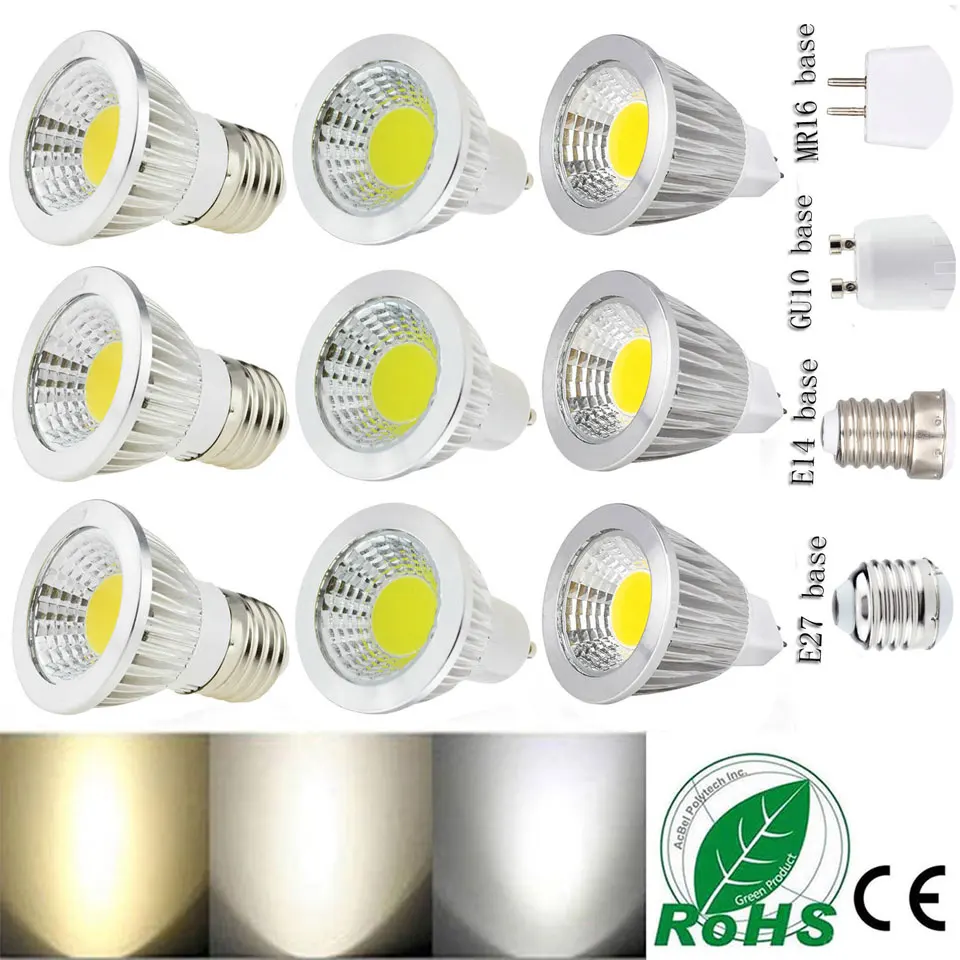 Светодиодные лампы GU10 с регулируемой яркостью E27 E14 MR16 AC/DC 12V LED COB Spotlight 6W 9W 12W Spot Light
