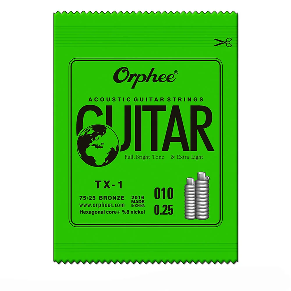 Orphee 10 AkoestIsche гитарная струна Zeshoekige Core+ 8% Nikkel Volledige Brons Heldere Tone& Extra Licht Medium