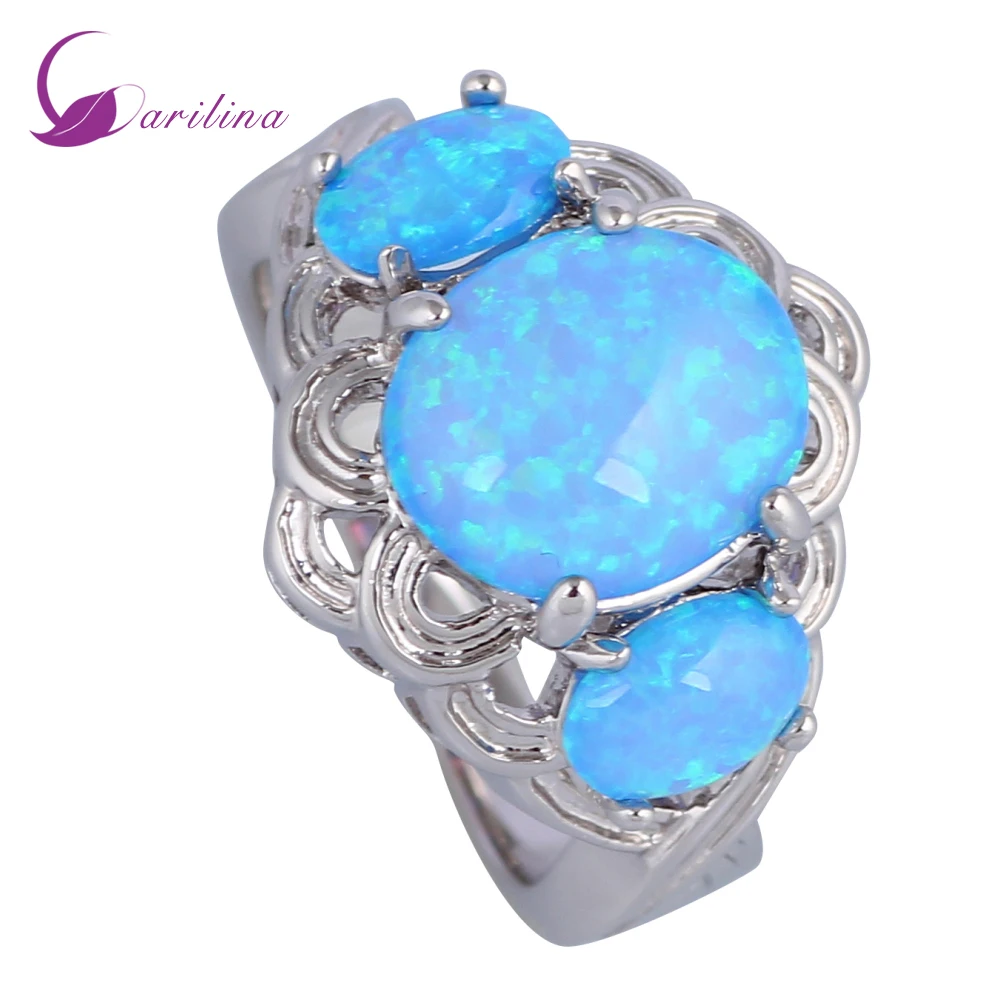 

Wholesale Fashion Rings For Women Blue Fire Opal Silver Color Overlay Jewelry Ring Size 5 6 7 8 9 R502