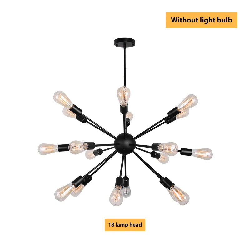SANBUGM Modern Industrial Iron Satellite Light Lighting Sputnik Chandelier Medieval Retro Loft Luminaire Chandelier Lighting - Цвет абажура: 18 Head Black