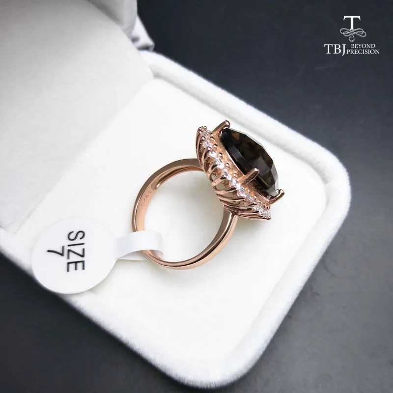Tbj диана вечерние gemstonejewelry Комплект Кулон и кольцо с 22 ctnatural дымчатый кварц для