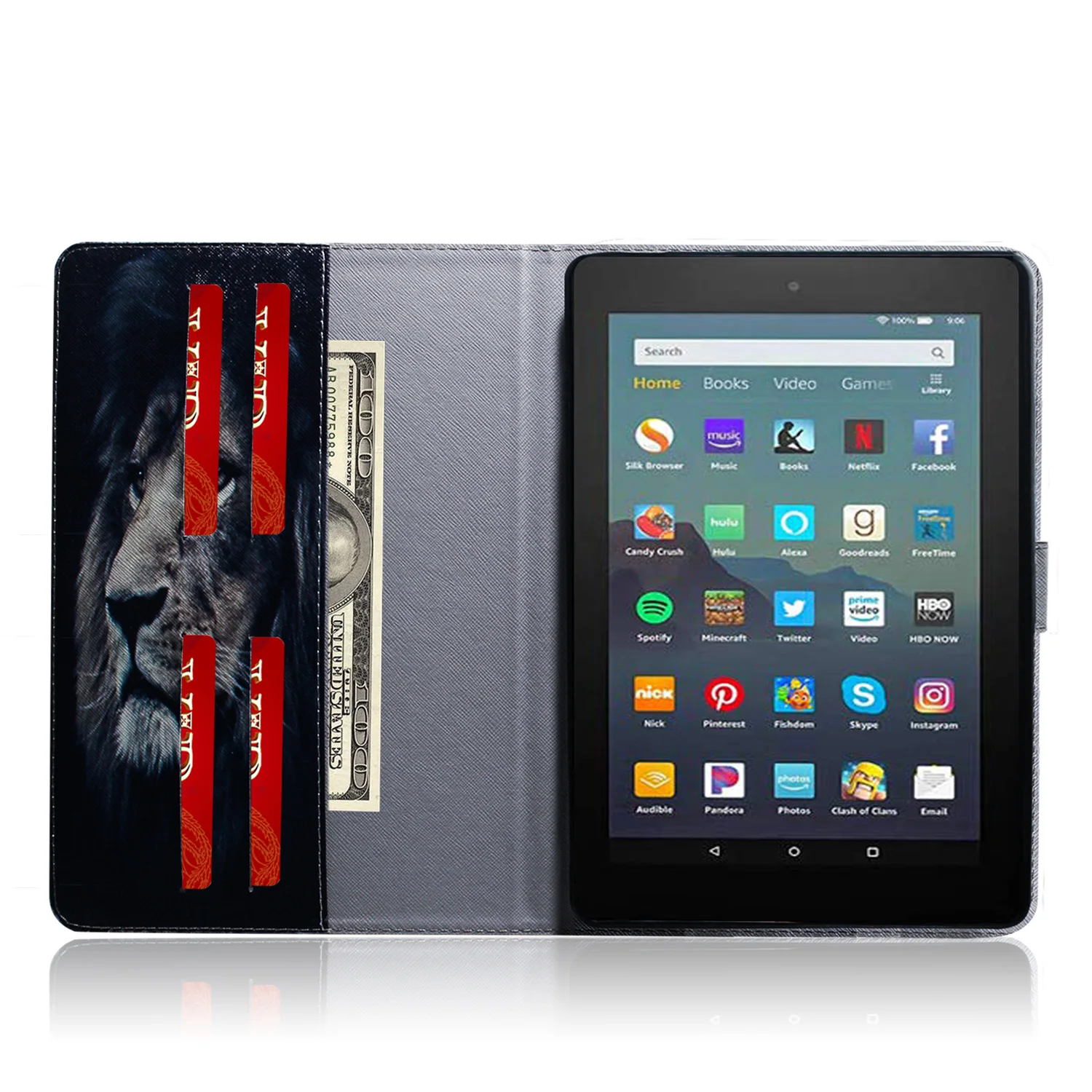 Чехол-Кошелек с изображением Льва тигра панды для планшетов amazon kindle fire 7 2017 2019