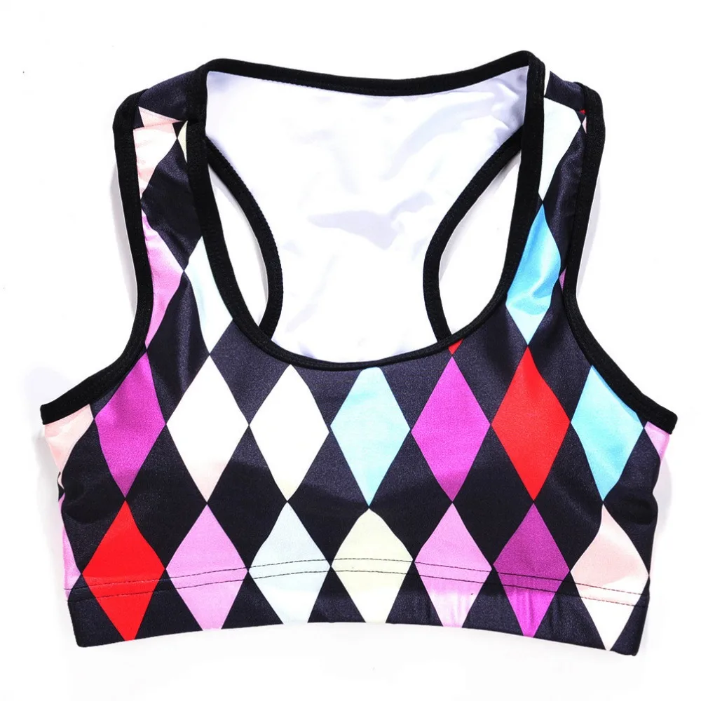

Women Colorful Rhombus Print Fitness Short Vest Workout Wireless Underwear Seamless Stretch Tank Top Hiphop Soft Bra