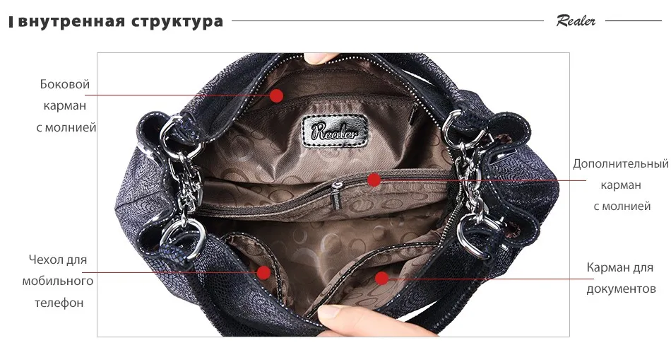 REALER женская сумка на плечо из натуральной кожи, большая сумка с короткими ручками для женщин, модная сумка женская с животным принтом, женские сумки