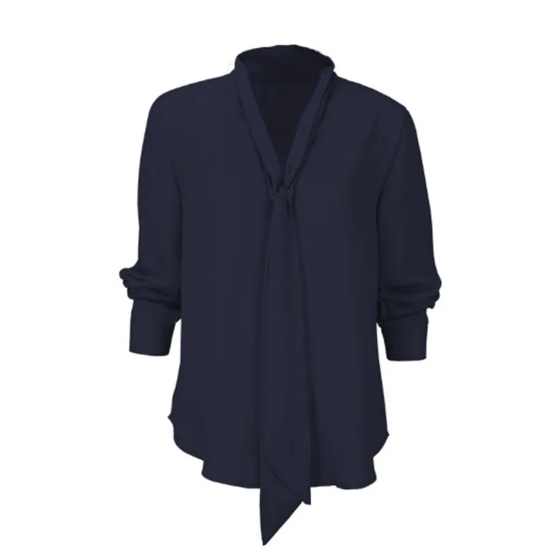 Женская шифоновая блузка с V-образным вырезом длинным рукавом и бантом | одежда