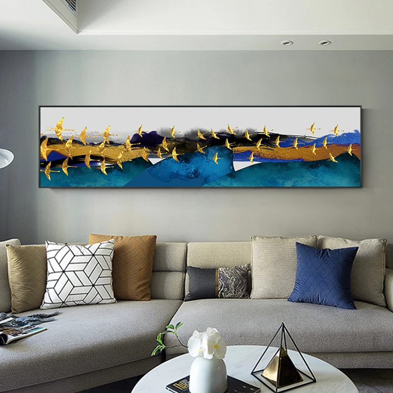 Абстрактный Золотой Синий Морской клоунд постер большой с принтом современный