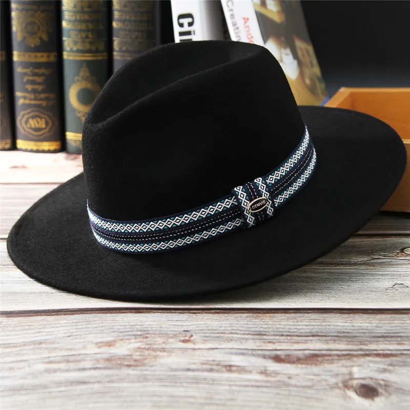 Формальный шерстяной войлок Fedoras широкими полями Джаз Кепки для Для мужчин Для женщин осень-зима теплая фетровая шляпа классические шерстяные джазовый Топ шляпе с коробкой