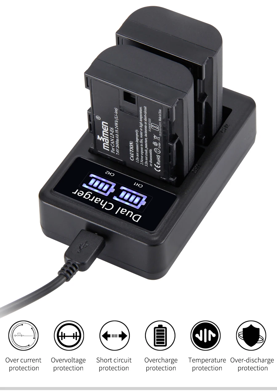 2600 мАч LP E6 LP-E6 LPE6 батарея для цифровой камеры+ USB lcd двойное зарядное устройство для Canon Mark II Mark III 6D 7D 60D 60Da 70D 80D 5DS 5D