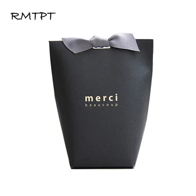 Черный RMTPT Большой 20 шт./лот высококлассные крафт-бумаги "Merci" Подарочный мешок Свадебные сувениры мешок конфет посылка день рождения подарок коробки - Цвет: Черный