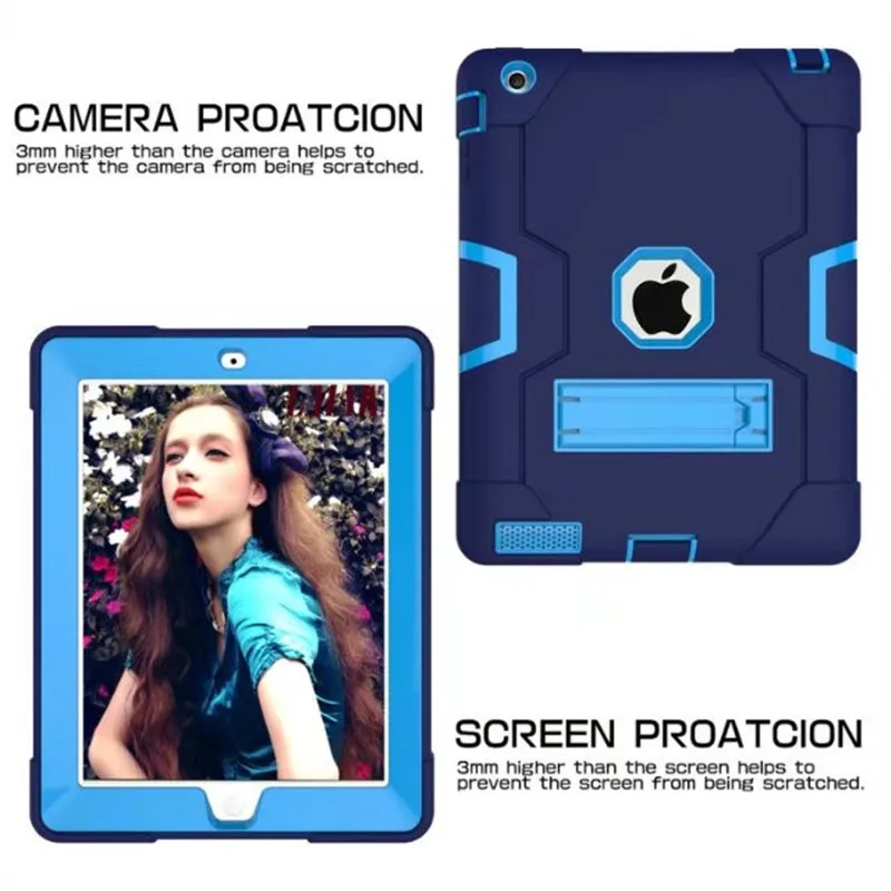 Для Apple ipad 2 ipad 3 ipad 4 дети Безопасный бронированный противоударный чехол Heavy Duty из силикона+ поликарбоната для задней панели чехол Обложка для ipad 2, 3, 4 планшетный ПК Капа