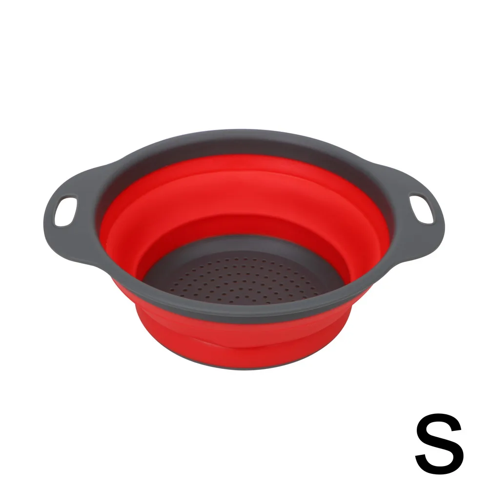 Red Small 1 шт. корзина для мытья фруктов и овощей, сетчатый фильтр, складной Слив с ручкой, гаджеты, складной силиконовый дуршлаг, кухонные инструменты - Цвет: Red Small