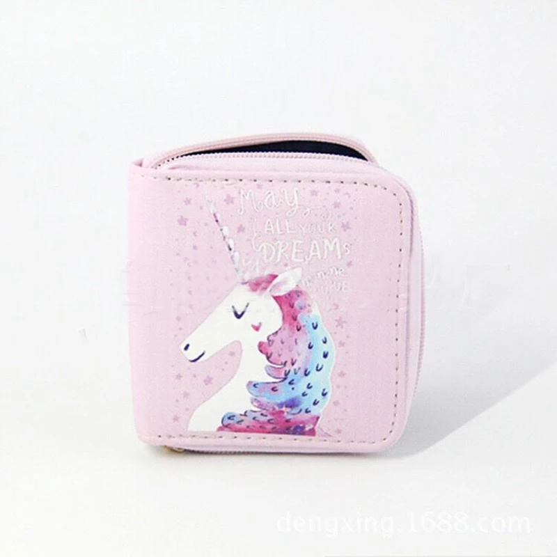 Unicorn Zipper Short Wallets For Women PU Cartoon Printed Clutch Purses Credit Cards Holder Mini Girls Notecase Burses | Багаж и сумки