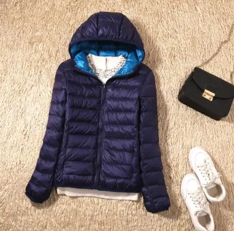 Navy blue Blue SEDUTMO зимнее пальто размера плюс 3XL с утиным пухом, женский ультра-светильник, куртки с капюшоном, двухстороннее пальто, весенняя куртка-пуховик ED602 - Цвет: Navy blue Blue