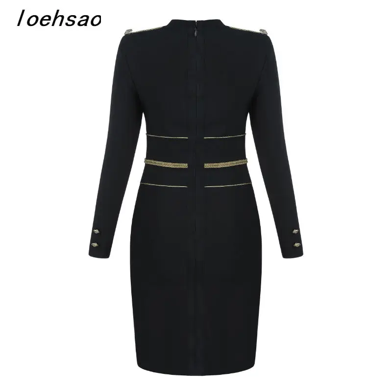 

Elegant slim spring autumn women dress black botton O-Neck evening party club dresses vestido full sleeve bodycon bandage dress