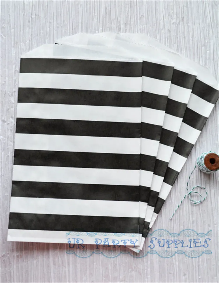 200 шт черно белые горизонтальные полосатые бумажные подарочные пакеты мешочки