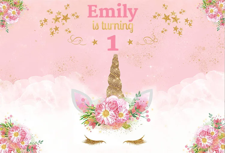 

custom gold unicorn party cloud stars flowers happy birthday photo background photography backdrops quality vinyl