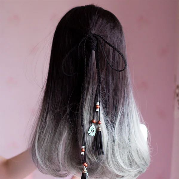 black Веревка для волос с кисточками, hanfu, заслуживающая того, чтобы играть роль древнего костюма, в стиле ретро, красная веревка, древняя повязка для волос - Цвет: black