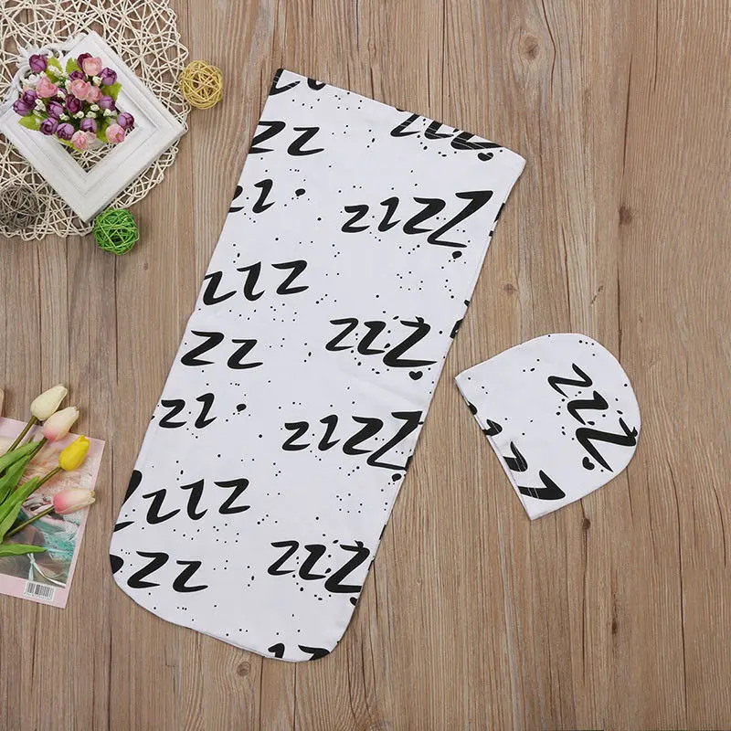 Brand New Fashion Cute Newborn Baby Infant White Swaddle Wrap Swaddling Sleeping Bag+Hat 2Pcs Sleeped Printed Sets 0-3M | Мать и ребенок