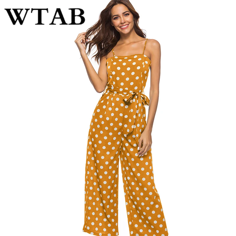 WTAB dot print summer jumpsuit 2018 strap off shoulder sleeveless beach women bodysuit bodycon belt female plus size | Женская одежда