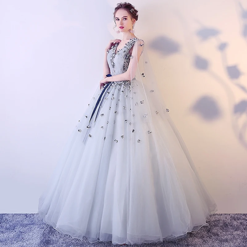 Женское кружевное свадебное платье It's Bride серое бальное до пола без рукавов с