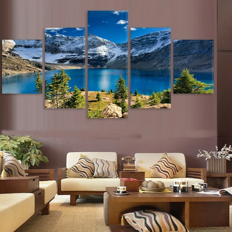 

Wall Art Pictures Home Decor Poster No Frame Living Room 5 Pieces Snow Mountains Rivers Natural Landscape Painting On Canvas