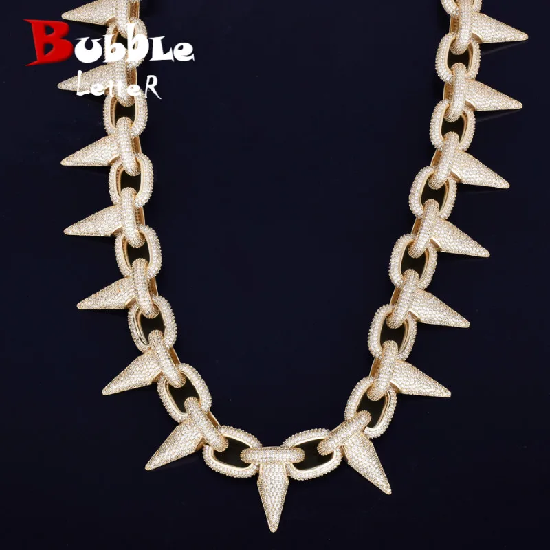 Iced Тяжелая панк заклепки чокер Bling кубический циркон мужская хип хоп ожерелье ювелирные изделия золото серебро цвет цепи 1" 20"