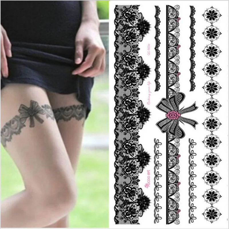 

1piece white black henna tattoo Sexy Lace Stocking Arabic Indian rose butterfly Bow flash wedding art paint on hand arm leg