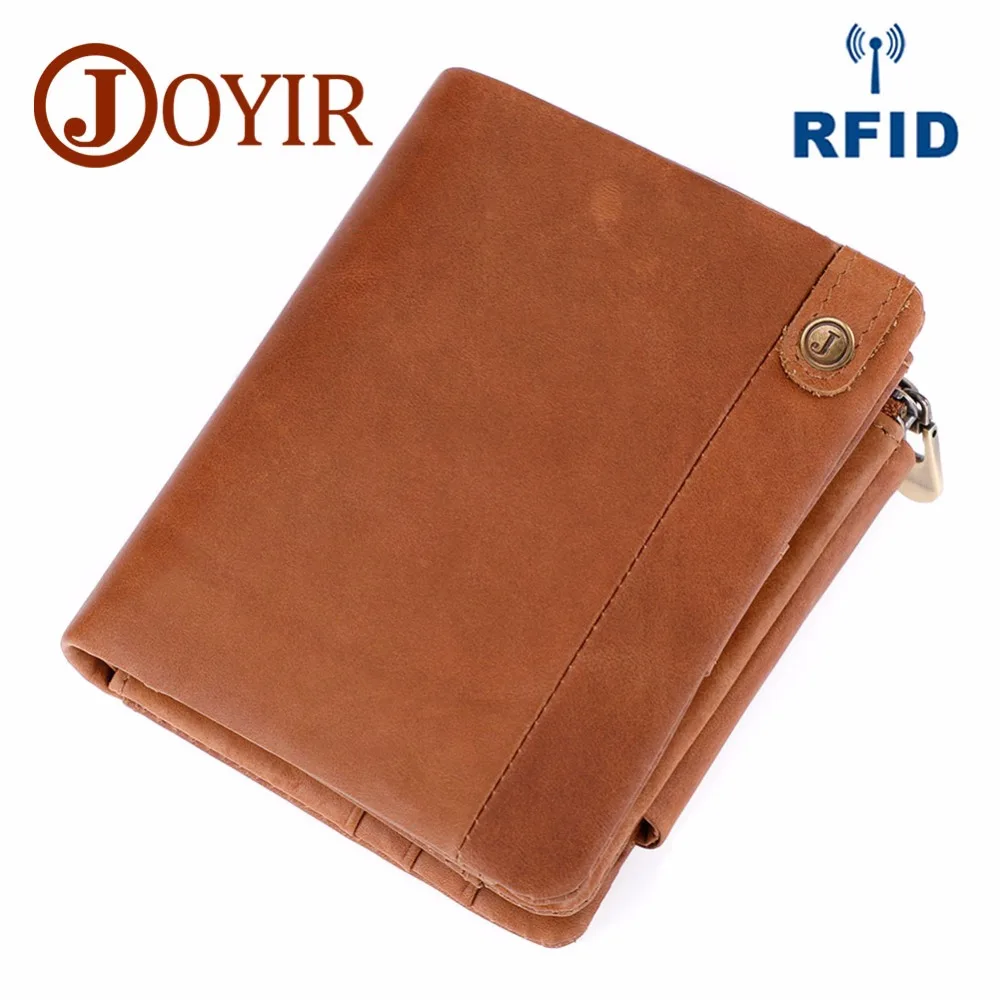 

JOYIR мужские бумажники из натуральной кожи Crazy Horse с технологией Rfid, мужские портмоне, кошельки для монет, короткие мужские бумажники с иденти...