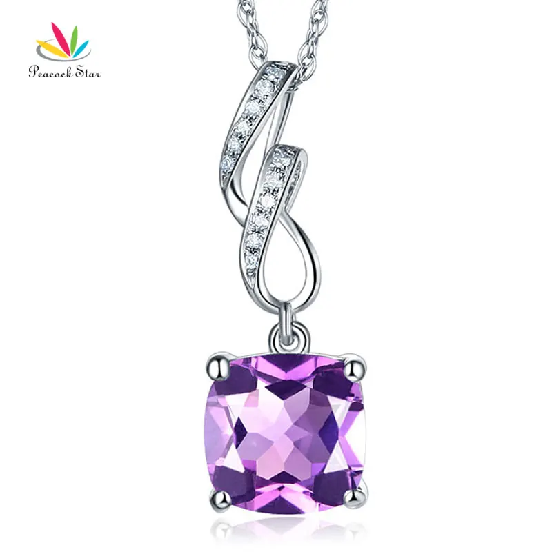 Павлин звезда 14K белое золото 2 5 Ct подушка аметистовая Подвеска для колье|necklace