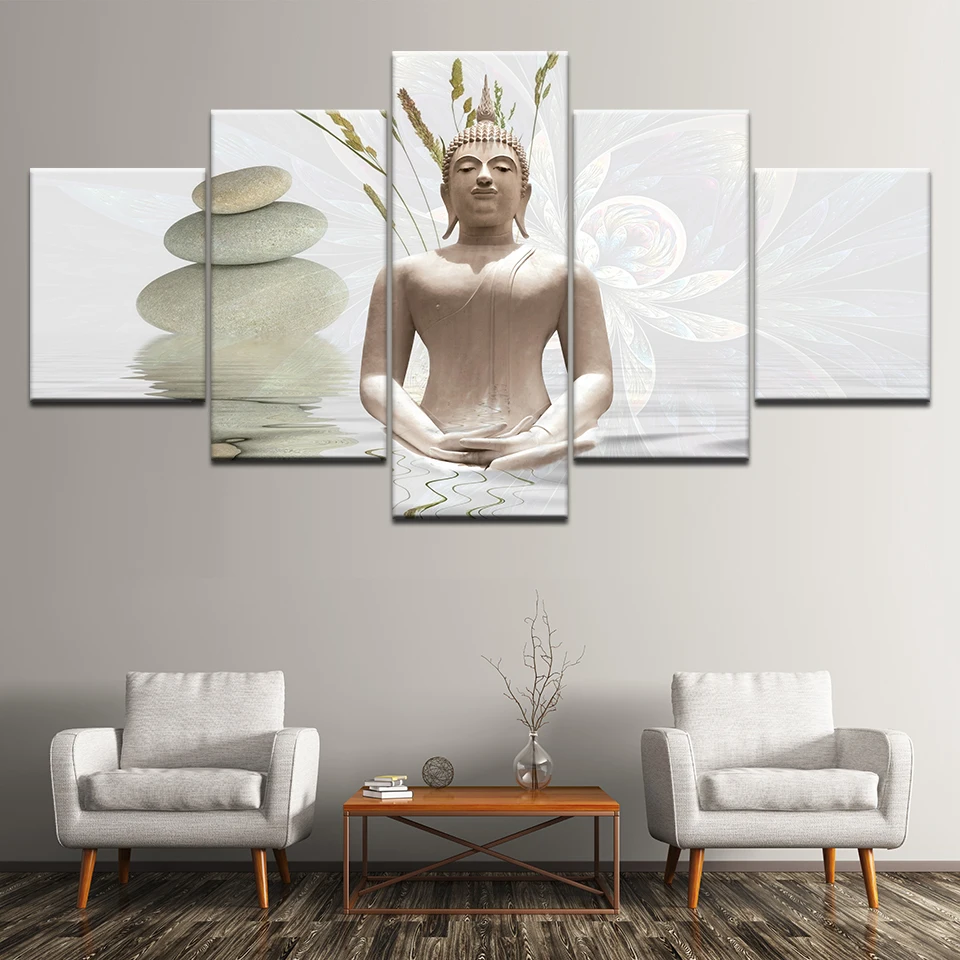 

Canvas Painting Glass Buddha Stone water 5 Pieces Wall Art Painting Modular Wallpapers Poster Print for living room Home Decor