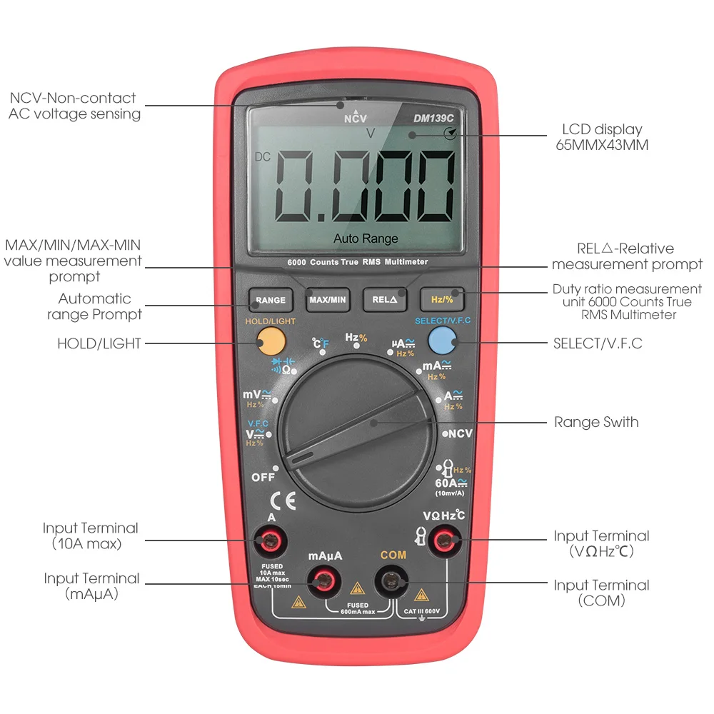 Фото SYNERKY Цифровой мультиметр DC/AC Амперметр 5999 отсчетов измеритель емкости SYNERKY Цифровой мультиметр DC/AC Амперметр 5999 отсчетов измеритель емкости
