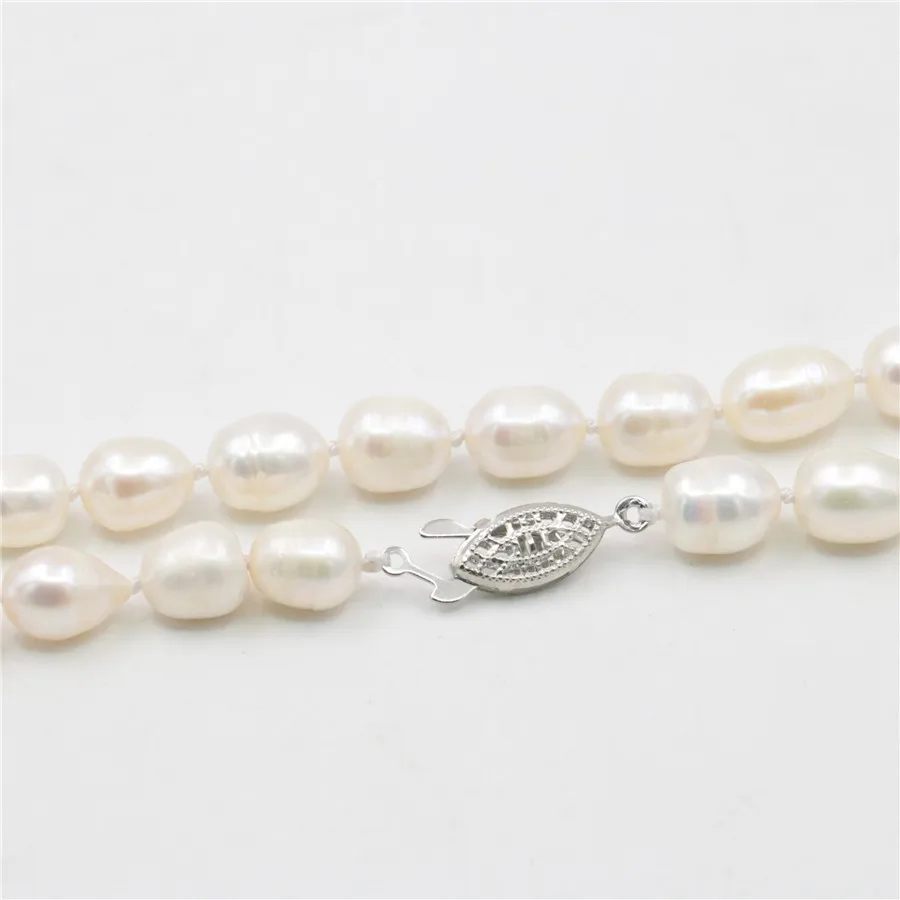 

Wholesale Prices 8-9mm Rice Shape Natural White Pearl Necklace Jewelry Making Design Christmas Wedding Woman Girl Gift 18