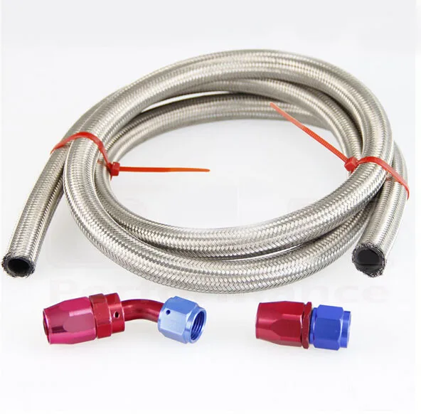 

AN 10 10-AN Stainless Steel Braided Oil/Fuel Line Hose 1 Meter Pipe+Straight+45 Degree Swivel Fitting Oil Hose End Adaptor Kit