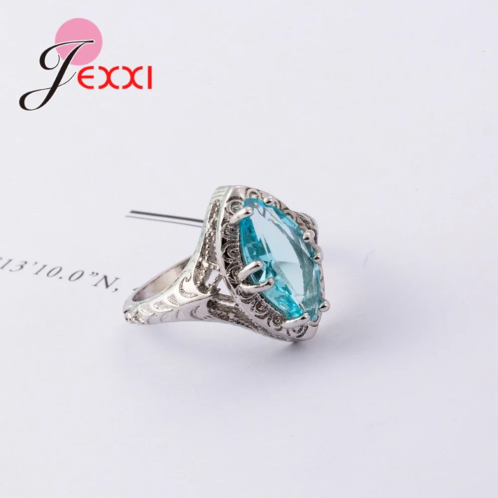 Женское кольцо с синим кубическим цирконием кольца из 100% серебра блестящим