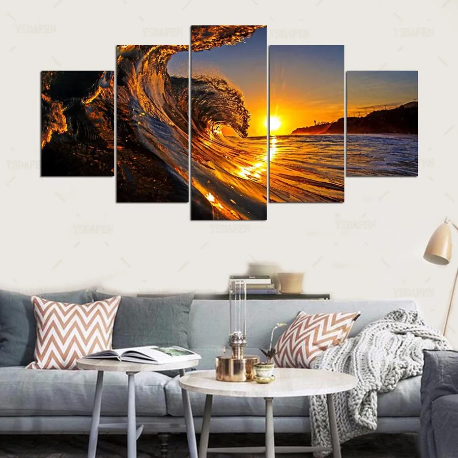 5 Панель Современная грубая вода HD Художественная печать холст Искусство