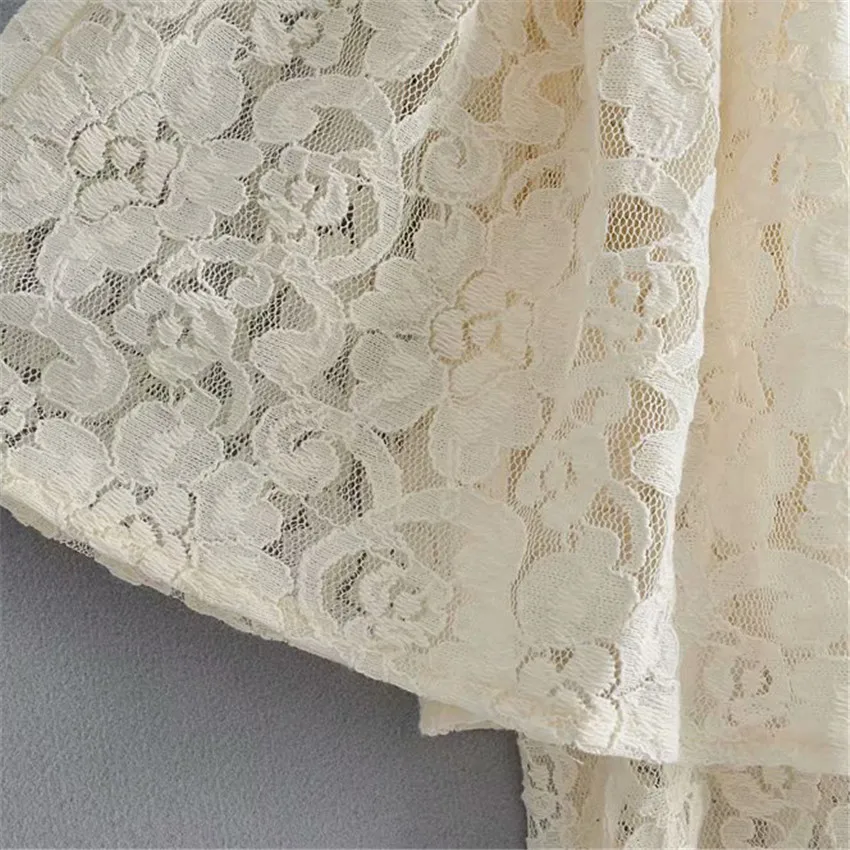 

Women elegant lace solid pleated blouse short sleeve cape O neck design female stylish casual wear chic tops blusas