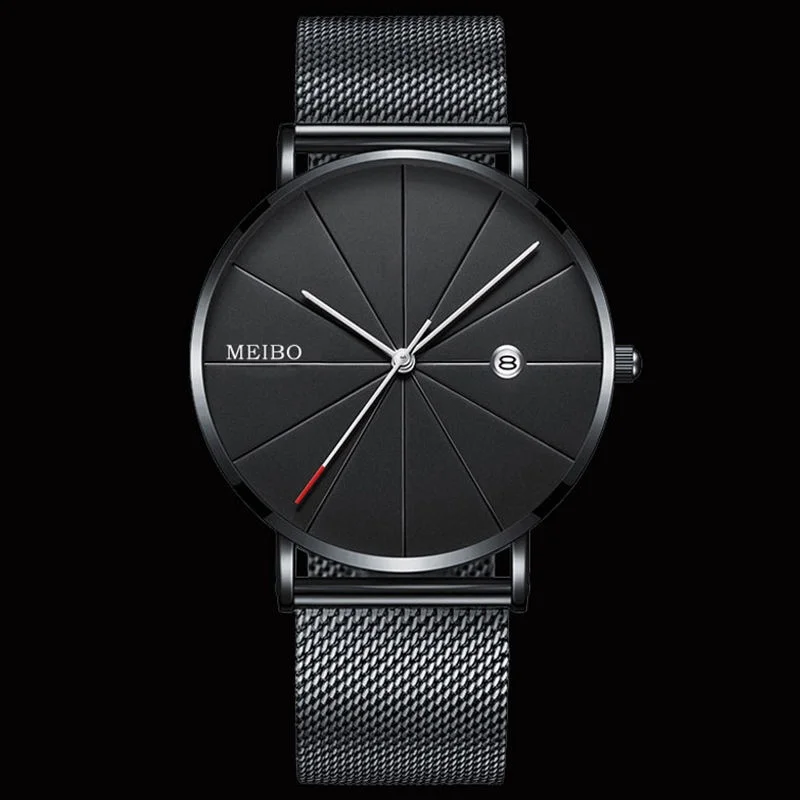 Новые мужские модные часы кожаные тонкие деловые простые трендовые с календарем